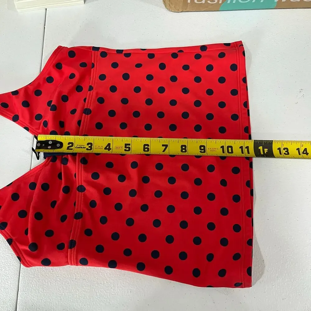 Lands End Red Navy Polka Dot Halter Tankini Swim Top Girls Size 10